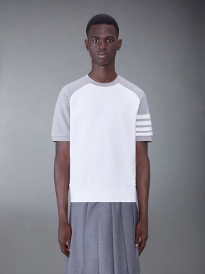 Thom Browne Light Cotton Ottoman Rib 4-Bar Saddle Short Sleeve Sweatshirt Uomo Magliette Bianche | BHD73N38305