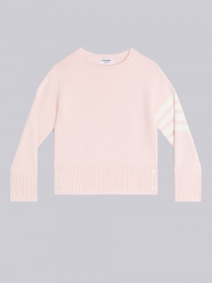 Thom Browne Light Pink Milano Stitch Cotton 4-Bar Crew Neck Ragazzo Pullover Rosa | GWB92G44829