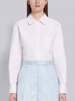 Thom Browne Light Pink Supima Cotton Oxford Satin Weave 4-Bar Long Sleeve Round Collar Donna Camicie Rosa | BNB95Y79979