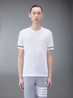 Thom Browne Lightweight Cotton Short Sleeve Striped Uomo Magliette Bianche | IUN05U43514