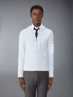 Thom Browne Linen Cotton 4-Bar Relaxed Fit Zip up Uomo Felpa con Cappuccio Blu | JJS04E77917