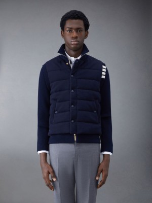 Thom Browne MERINO AND JERSEY PADDED REVERSIBLE 4-BAR FUNNEL NECK Uomo Giacche Blu | LBL79D02767