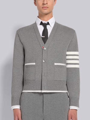 Thom Browne MILANO STITCH COTTON 4-BAR BOXY V-NECK Uomo Cardigan Grigie | AUR61Q31187