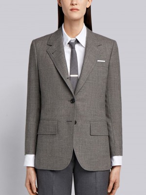 Thom Browne Medium 2-Ply Fresco Wool Wide Lapel Sport Donna Cappotti Grigie | YHR79S01899