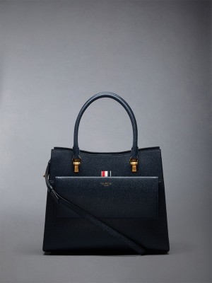 Thom Browne Medium Duet in Pebble Grain Leather Donna Borse Tote Blu | HTY42G96210