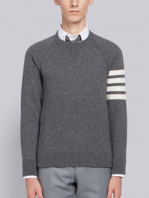 Thom Browne Medium French Terry Cashmere 4-Bar Crewneck Uomo Pullover Grigie | HYG86O64635