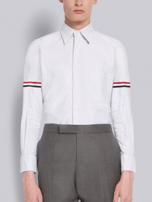 Thom Browne Medium Oxford Cotton University Stripe Grosgrain Armband Uomo Camicie Bianche | PWT46J42334