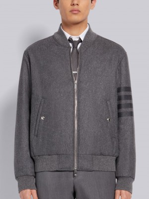 Thom Browne Medium Tech Down Wool Flannel Tonal 4-Bar Relaxed Blouson Uomo Giacche Grigie | LCF63J89767