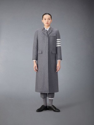 Thom Browne Melton Wool 4-Bar Chesterfield Donna Cappotti Grigie | HXA50J86849