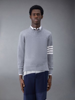 Thom Browne Merino Jersey 4-Bar Crew Neck Uomo Pullover Grigie | QCU21X72355