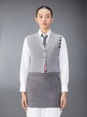 Thom Browne Merino Wool 4-Bar Cropped Cable Cardigan Donna Gilet Grigie | CDX30R11610