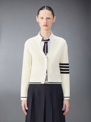 Thom Browne Merino Wool 4-Bar Cropped Donna Cardigan Bianche | VMU04O22024