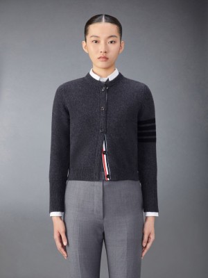 Thom Browne Merino Wool 4-Bar Raven Icon Donna Cardigan Grigie | NAN00G56008