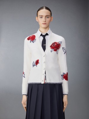 Thom Browne Merino Wool Brushed Rose Donna Cardigan Bianche | PWH23I68931