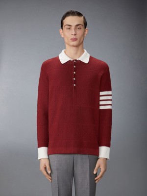 Thom Browne Merino Wool Jersey Stitch Padded 4-Bar Zip up Hoodie Uomo Polo Rosse | LNX78Q50879