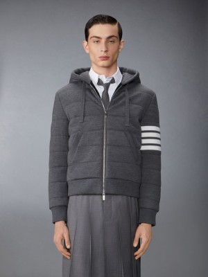 Thom Browne Merino Wool Jersey Stitch Padded 4-Bar Zip up Hoodie Uomo Giacche Grigie | RSX01D72498