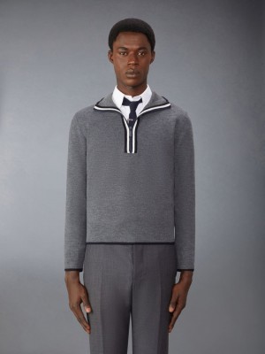 Thom Browne Merino Wool Milano Stitch Zip up Uomo Pullover Grigie | VEQ19C81664