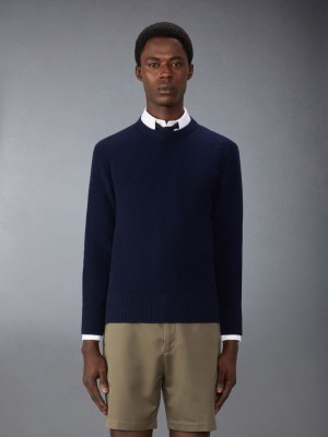 Thom Browne Merino Wool Washed Pique Uomo Pullover Blu | RRC12K22584