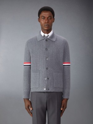 Thom Browne Merino Wool and Cotton Quilted Armband Work Uomo Giacche Grigie | MXV72Y67727