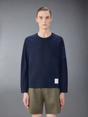 Thom Browne Milano Cotton 4-Bar Uomo Magliette Blu | JGK29P72025