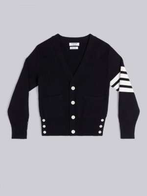 Thom Browne Milano Stitch 4-Bar V-neck Ragazzo Cardigan Blu | ZHF17U59961