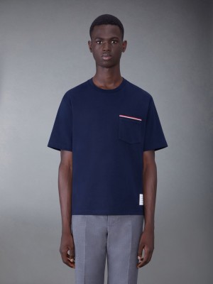 Thom Browne Oversized Short Sleeve Pocket Uomo Magliette Blu | WMU89X24306