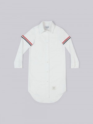 Thom Browne Oxford Knee Length Grosgrain Armband Shirt Ragazza Vestito Bianche | VTF21V22469