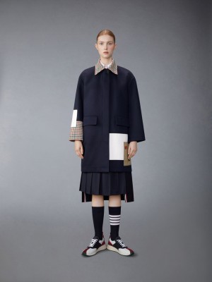 Thom Browne Patchwork Double Face Bal Collar With Detachable Shearling Collar Donna Cappotti Blu Marino | ZYU53O06703