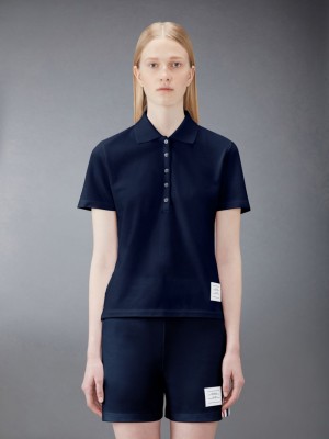 Thom Browne Pique Relaxed Stripe Donna Polo Blu | NSG64B56530