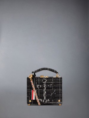 Thom Browne Plaid Ribbon Tweed Woven Chain Micro Attache Case Uomo Borse Crossbody Nere | RIP70V02496