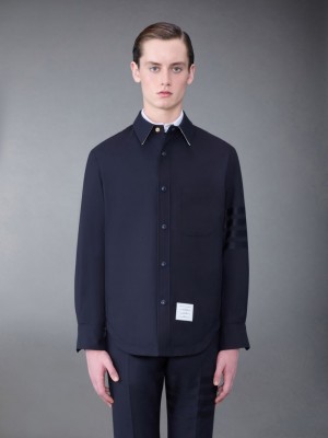 Thom Browne Plain Weave 4-Bar Jacket Uomo Camicie Blu | ZOB52N37715