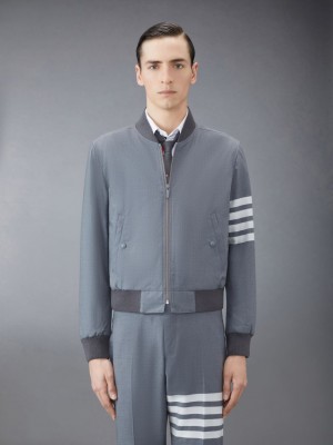 Thom Browne Plain Weave 4-Bar Kint Rib Blouson Uomo Giacche Grigie | OJP94E25133