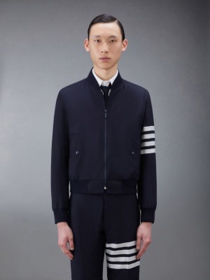 Thom Browne Plain Weave 4-Bar Kint Rib Blouson Uomo Giacche Blu | GIU71N09325