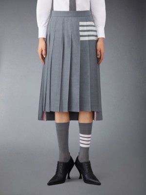 Thom Browne Plain Weave 4-Bar Pleated Midi Donna Gonne Grigie | XQA68X47211