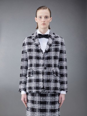 Thom Browne Prince of Wales Chenille Tweed Frayed Classic Sport Donna Cappotti Nere | VWG48O77174