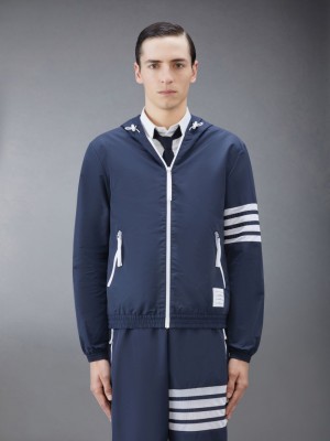 Thom Browne Ripstop Mesh 4-Bar Hooded Uomo Giacche Blu | NYZ24D80589