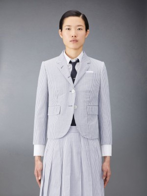 Thom Browne Seersucker High Armhole Sport Donna Cappotti Grigie | KUJ85N53263