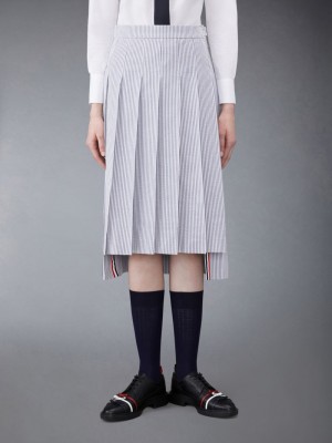 Thom Browne Seersucker Pleated Midi Donna Gonne Bianche | BNQ11E16266