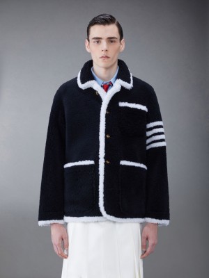 Thom Browne Shearling 4-Bar Sack Uomo Giacche Blu | VJS43Z08939