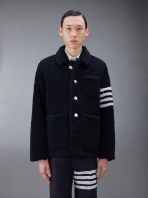 Thom Browne Shearling 4-Bar Sack Uomo Giacche Blu | CAT19W02626