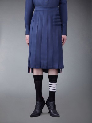 Thom Browne Silk Twill 4-Bar Midi Pleated Donna Gonne Blu | TVV69O35164