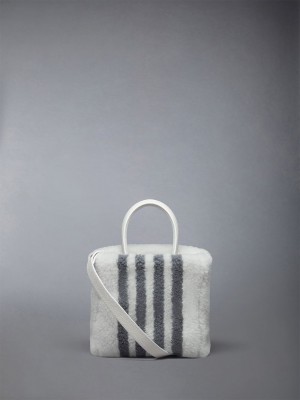 Thom Browne Small Book W/ Intarsia 4bar in Curly Merino Shearling Donna Borse Tote Bianche | QRW67R84936