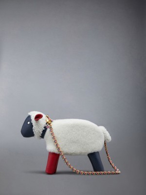 Thom Browne Small Sheep Chain in Shearling & Pebble Grain Uomo Borse Crossbody Bianche | SCK77P30211