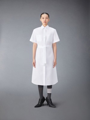 Thom Browne Solid Poplin Midi Shirt Donna Vestito Bianche | RLO87S23705