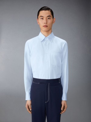 Thom Browne Solid Poplin Twin Needle Contrast Topstitching Uomo Camicie Blu | IVG73N85460