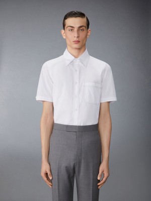 Thom Browne Solid Poplin Twin Needle Contrast Topstitching Uomo Camicie Bianche | NOG34H96754