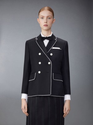 Thom Browne Super 120s Wool Twill Classic Sport With Pearls Donna Cappotti Nere | LSA45K73268