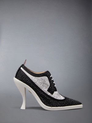 Thom Browne Swarovski Satin Heeled Longwing Donna Scarpe Brogue Nere | HDH59X27583