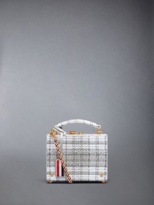 Thom Browne Tartan Tweed Woven Chain Micro Attache Case Uomo Borse Tote Grigie | LDL40B92145