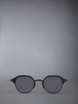 Thom Browne Titanium Round Clip On Uomo Occhiali da Sole Nere | PWE86A92869